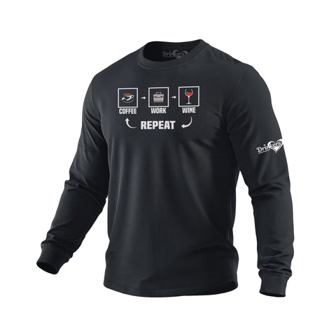 Coffee Work Wine Repeat Men's Long Sleeve Shirt