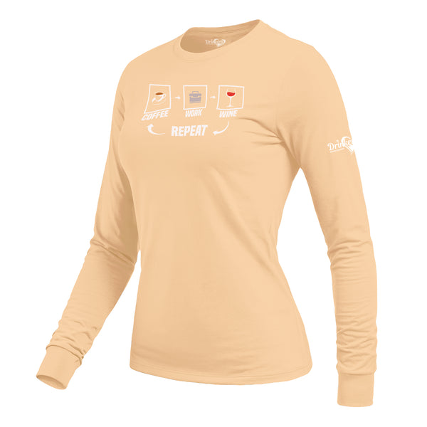 Coffee Work Wine Repeat Ladies Long Sleeve Shirt