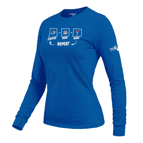 Coffee Work Wine Repeat Ladies Long Sleeve Shirt